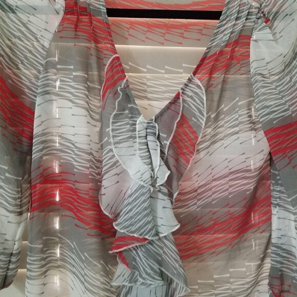 Banana Republic Womens Sheer Chiffon Blouse W/ Ruffle Front V-Neck 3/4 Sleeve M - Picture 5 of 5